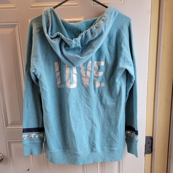 Victoria's Secret Tops - Victoria’s Secret pullover hoodie LOVE-teal
